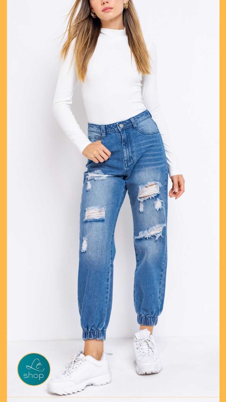 PANTALON MEZCLILLA TIPO MOM JEANS AZUL MEDIO LPL1310 - Boutique Le Shop