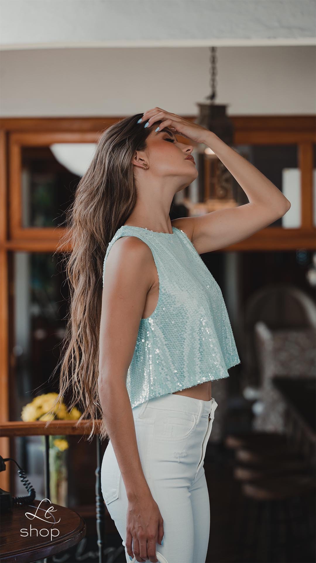 Blusa lentejuelas menta LT9289