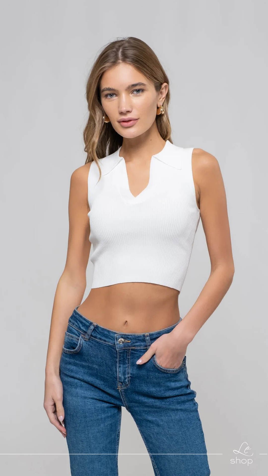 Blusa cuello acanalada Marfil LT10077