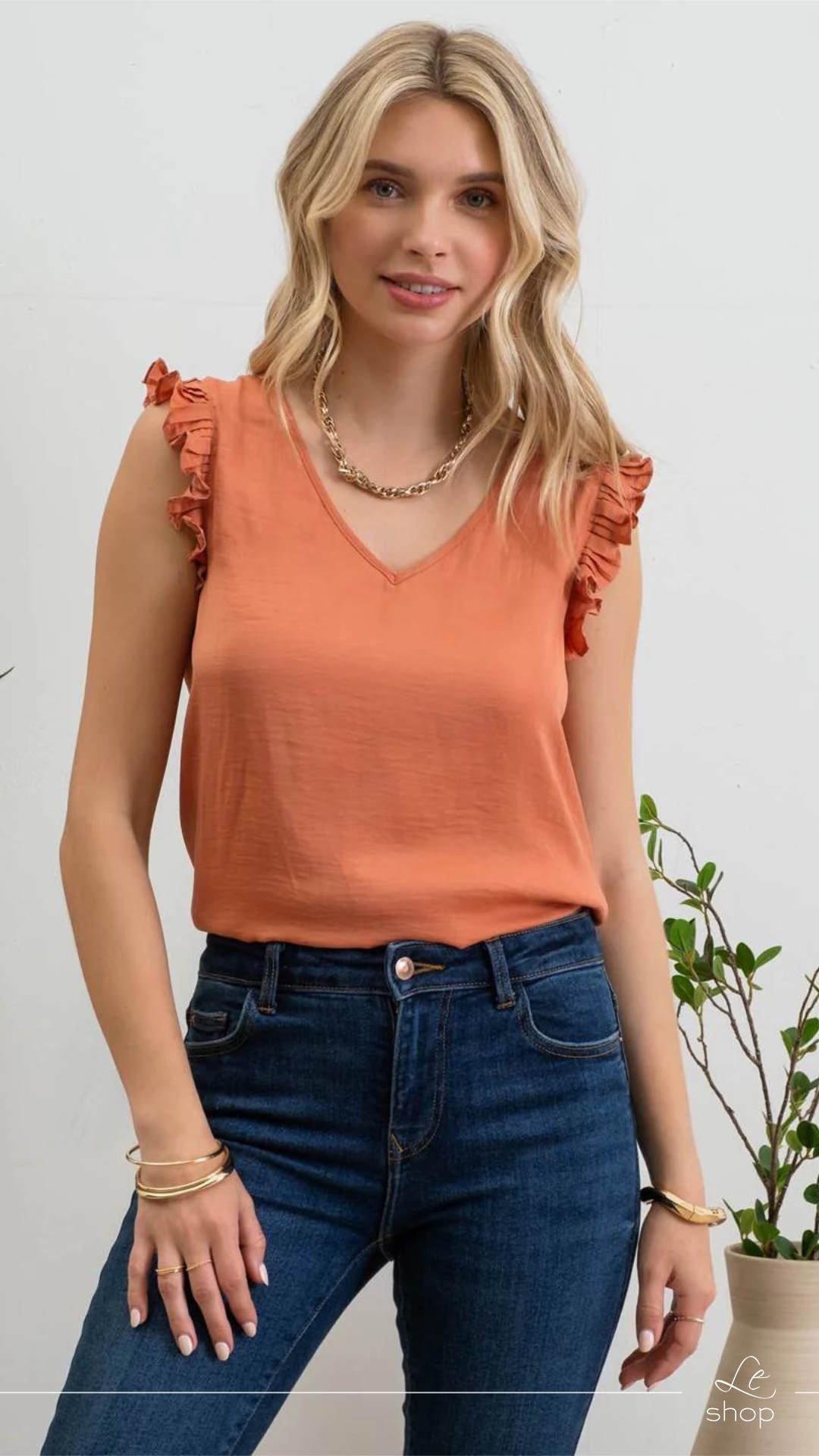 Blusa vuelos plisado Terracota LT10123