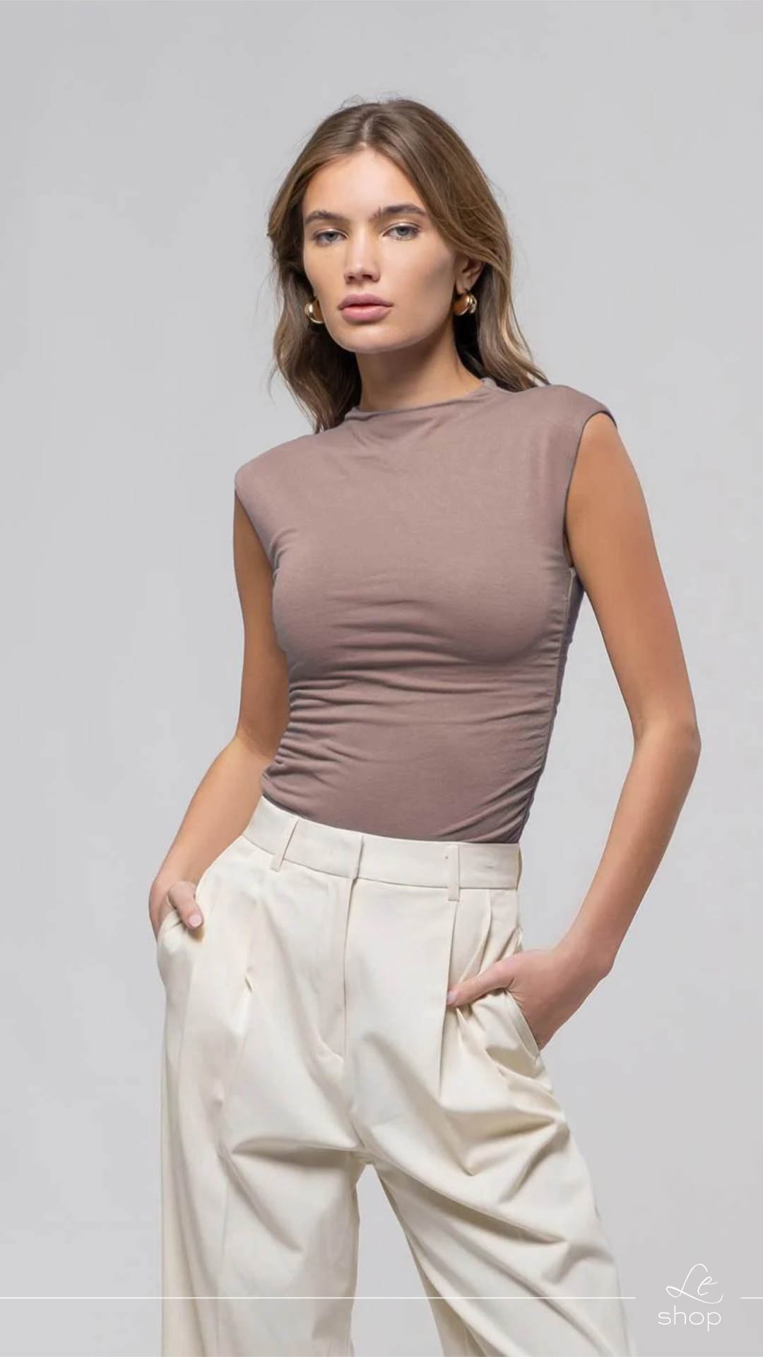 Blusa capsleeve Taupe LT10150