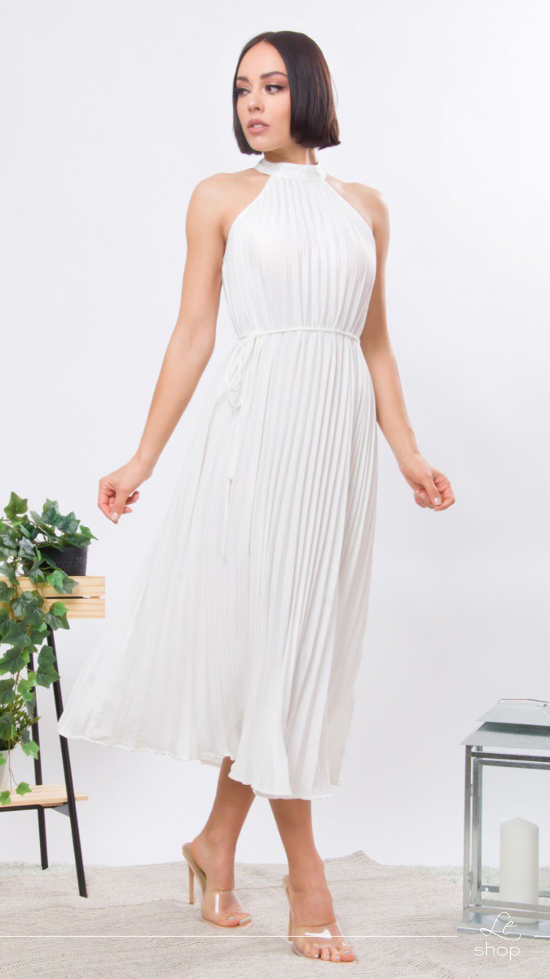 Vestido maxi plisado Blanco LD3522