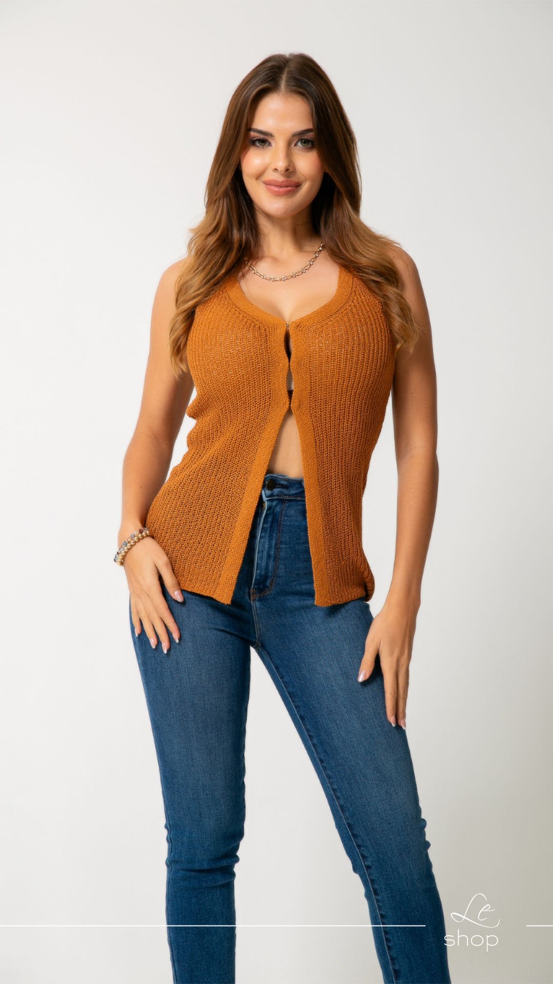 Blusa tejida con abertura Canela LT10229