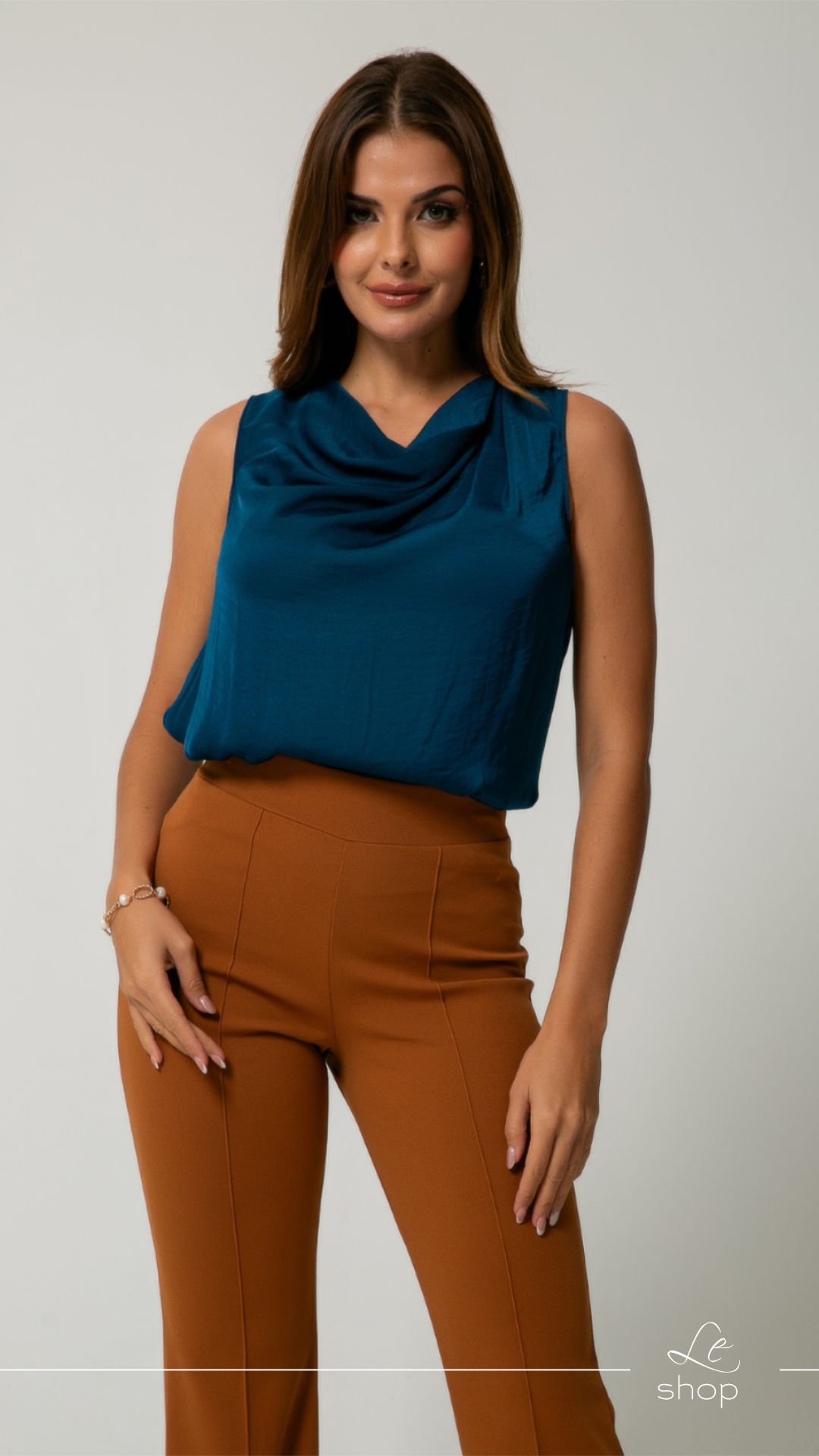 Blusa cowl neck sin manga Azul Teal LT10274