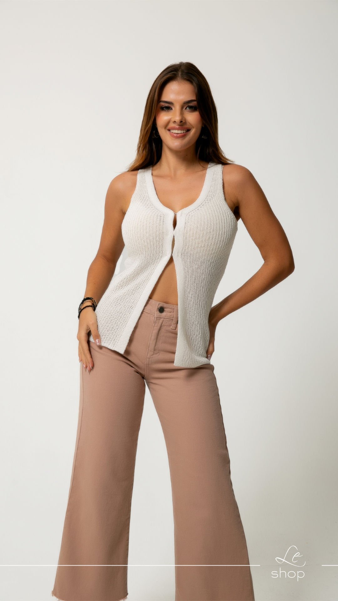 Blusa tejida con abertura Marfil LT10316