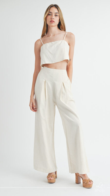 Conjunto blusa tirante con pantalon Beige LD3534