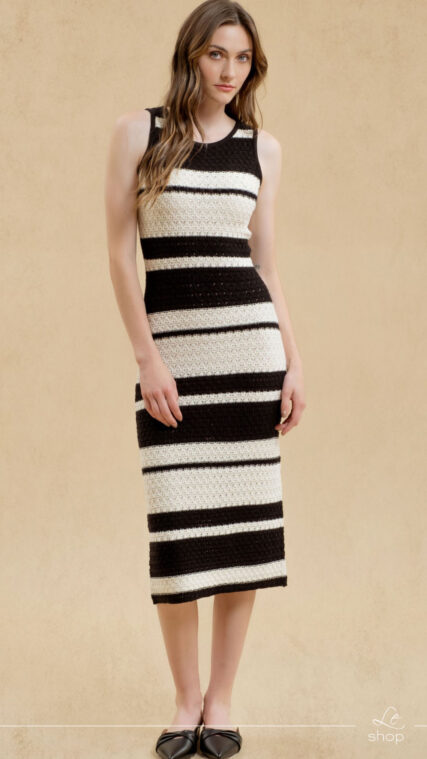 Vestido maxi crochet Negro Marfil LD3597