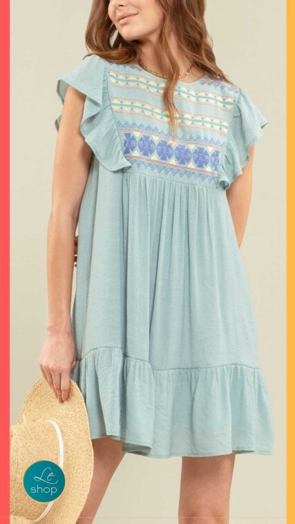 Vestido manga corta bordado menta LD2987