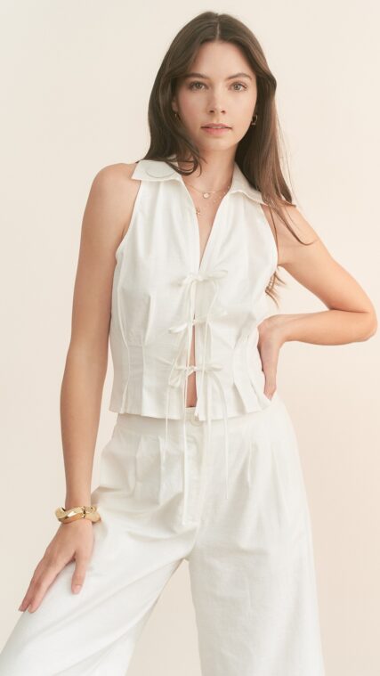 Conjunto blusa y pantalon lazos Blanco LD3748