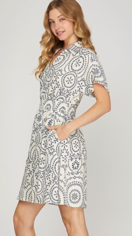 Vestido manga corta estampado Azul Beige LD3760