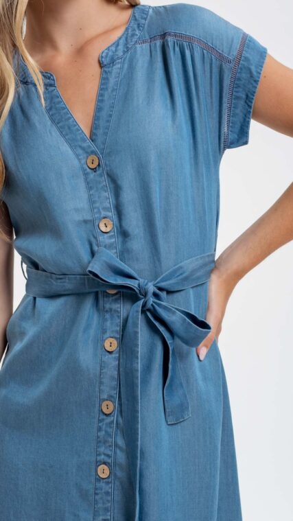 Vestido botones manga corta Azul Medio LD3784