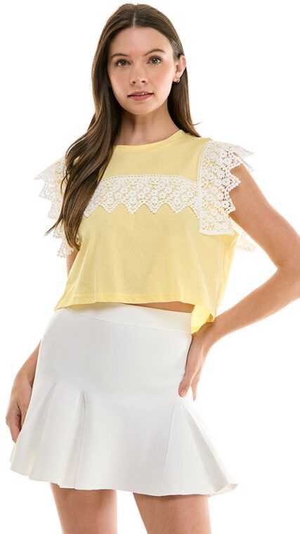 Blusa corta con encaje Amarillo Marfil LT10659