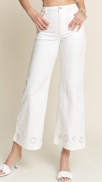 Pantalon ancho bordado en guarda Marfil LPL2004