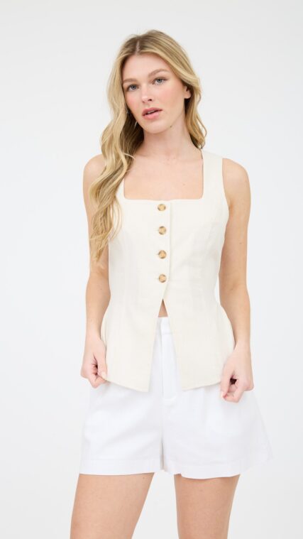 Blusa botones sin manga Beige LT10680