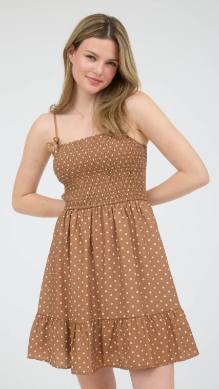 Vestido corto tirante puntos Cafe LD3772
