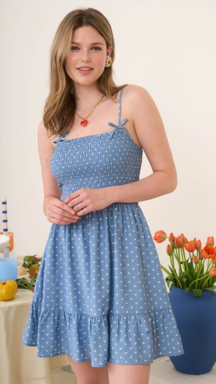 Vestido corto tirante puntos Azul LD3775