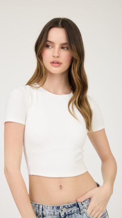 Blusa acanalada manga corta Marfil LT10662