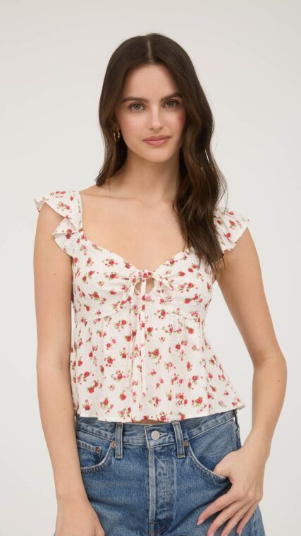 Blusa florecitas corta Marfil Rojo LT10653
