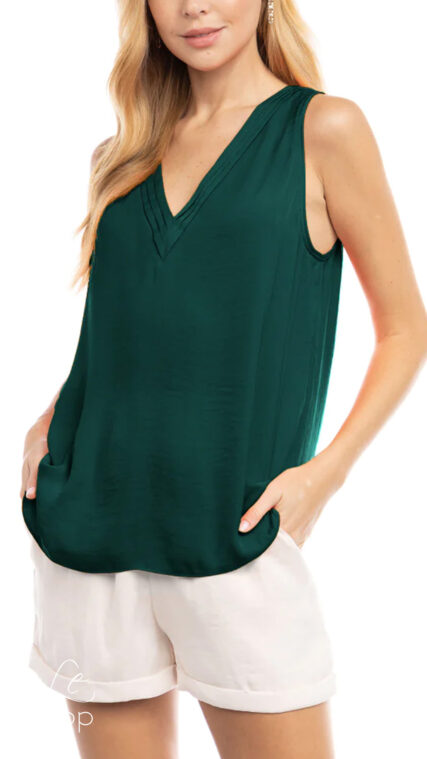 Blusa sin manga cuello V Verde Esmeralda LT9601