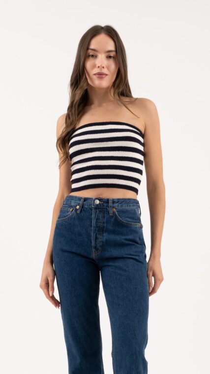 Blusa strapless rayas Azul Marino Marfil LT10731