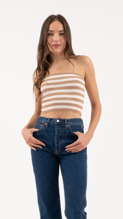 Blusa strapless rayas Beige Marfil LT10728