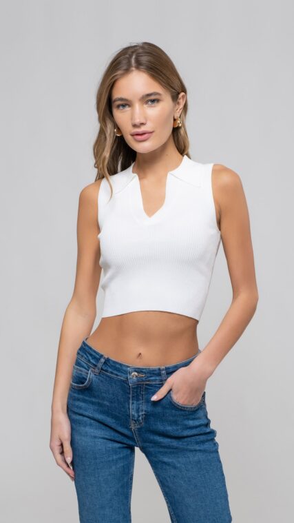 Blusa sin manga cuello anacalada Marfil LT10779