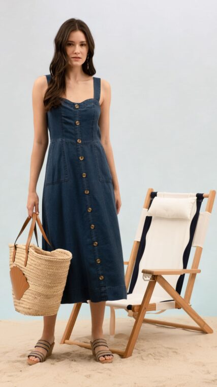 Vestido tirante ancho botones Azul Oscuro LD3859