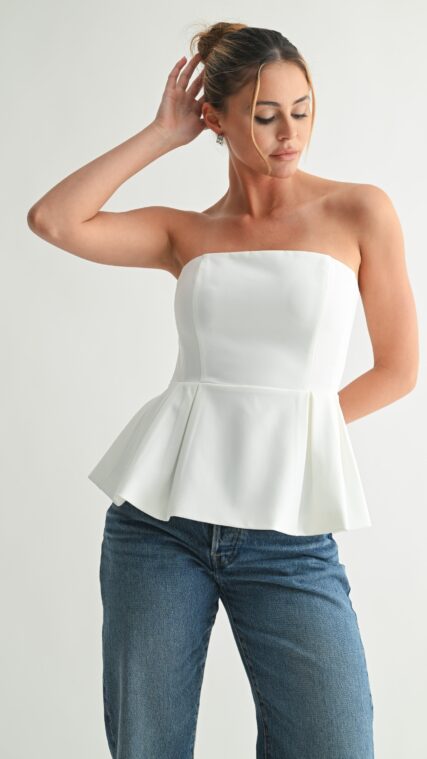 Blusa strapless peplum Marfil LT10863