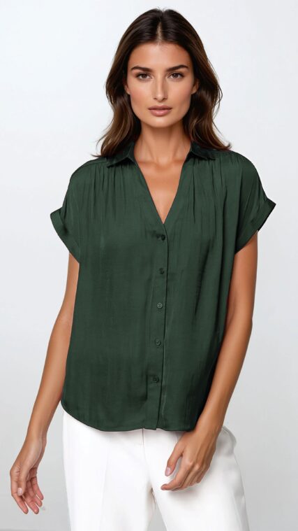 Blusa botones manga corta Verde Esmeralda LT10845
