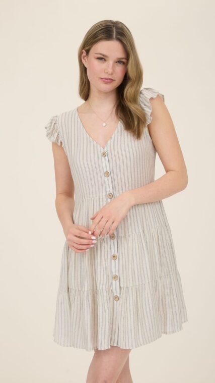 Vestido botones campesino rayas Beige Azul LD3853
