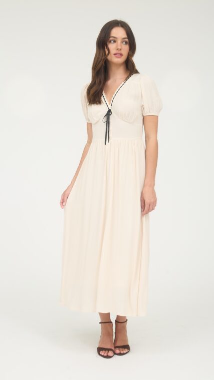 Vestido maxi manga corta Beige LD3865