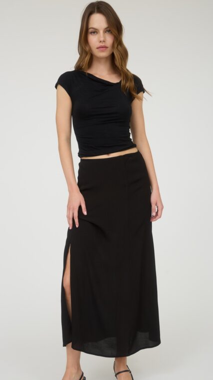 Falda maxi con abertura Negro LK631