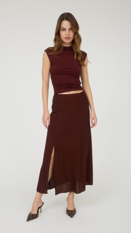 Falda maxi con abertura Rojo Vino LK634