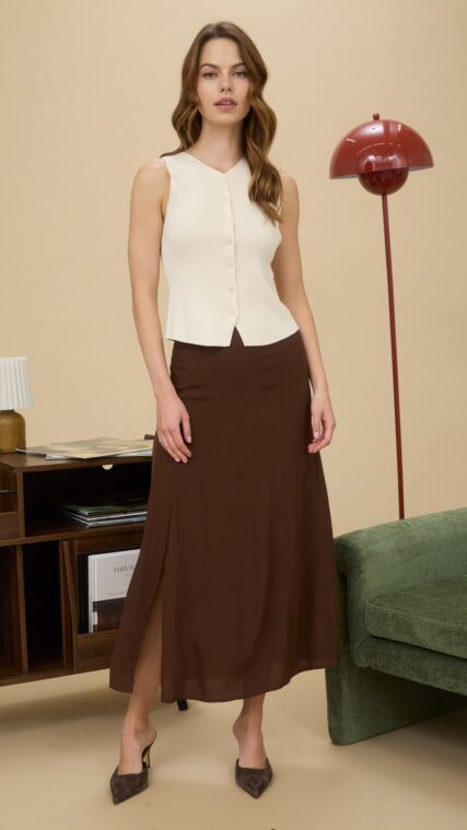 Falda maxi con abertura Cafe LK628