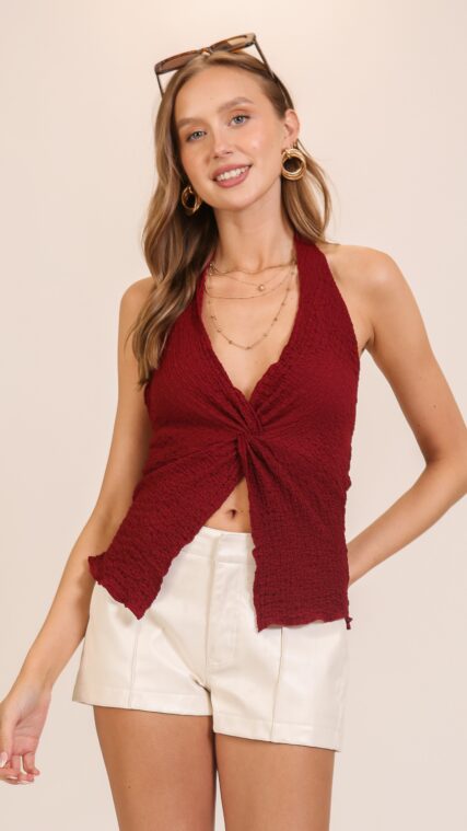 Blusa corrugada halter Rojo Vino LT10830