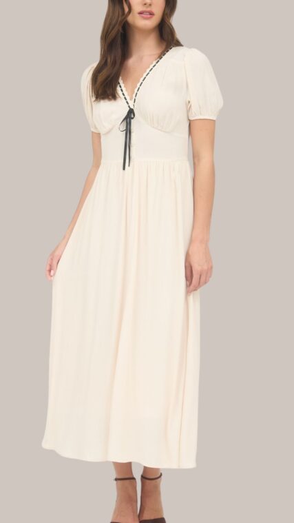 Vestido maxi manga corta Beige LD3865