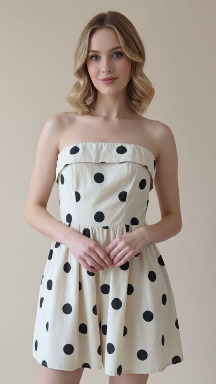 Enterizo corto strapless Bolas Beige Negro LD3745