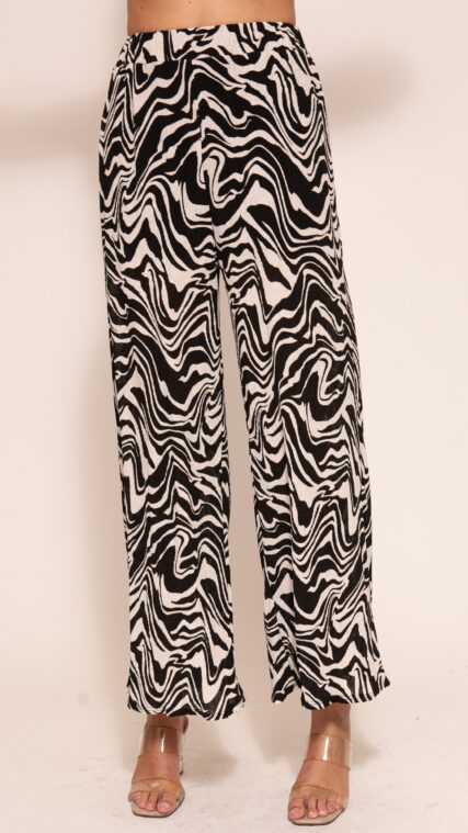 Pantalon ancho estampado Negro Crema LPL2041