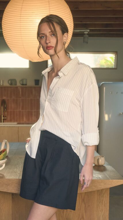 Blusa botones rayas manga larga Blanco LT10926