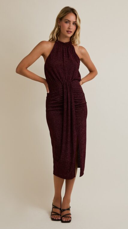 Vestido sin manga shimmer Rojo Vino LD3883