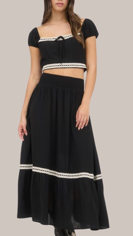 Conjunto Blusa Falda Maxi Negro Beige LD3871