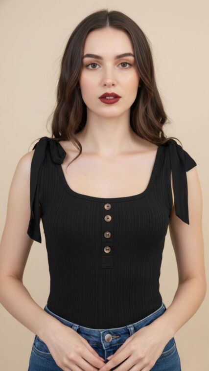 Blusa lazo en tirante botones Negro LT10764
