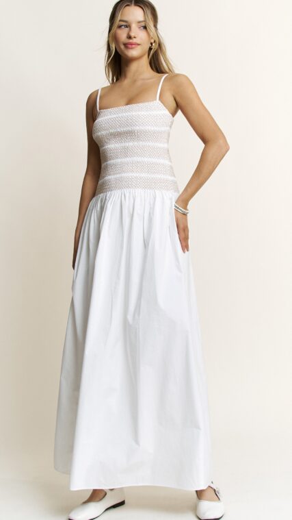 Vestido maxi nido abeja Blanco Beige LD3661