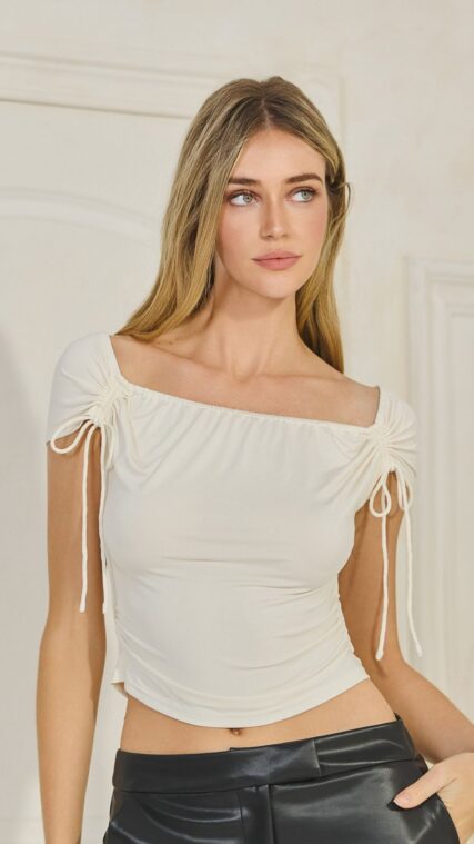 Blusa manga corta lazos Marfil LT11084