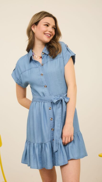 Vestido corto botones Azul Medio LD3901