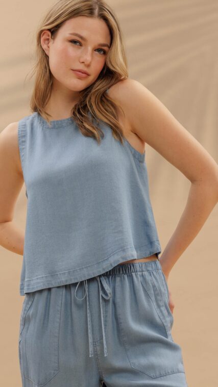 Blusa sin manga botones espalda Azul Claro LT11016