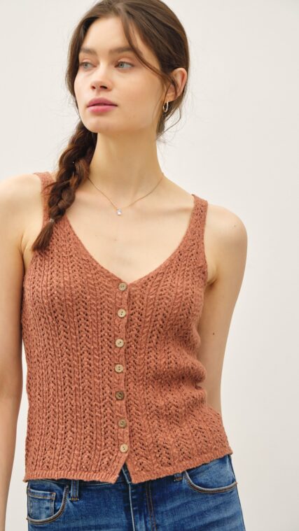 Blusa tejida botones tirante Cafe LT11061