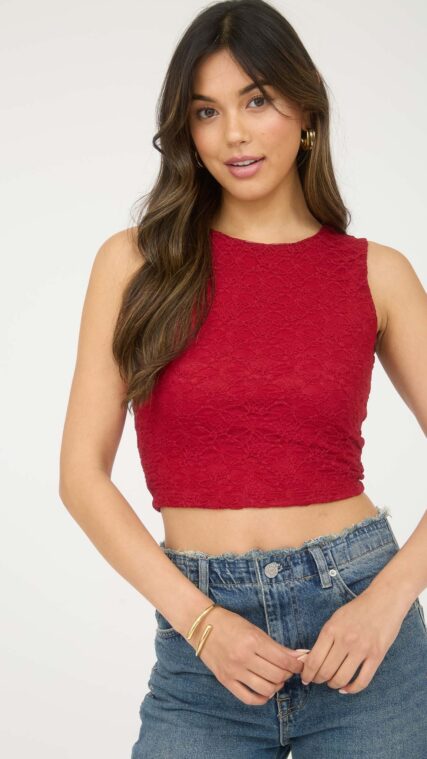 Blusa encaje sin manga Rojo Vino LT10998