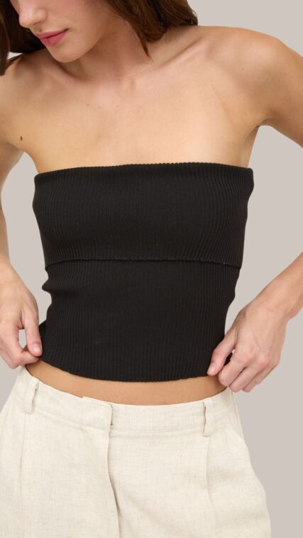 Blusa acanalada strapless Negro LT11019