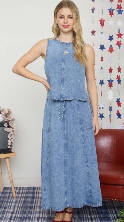 Conjunto Blusa y falda mezclilla Azul Medio LD3996